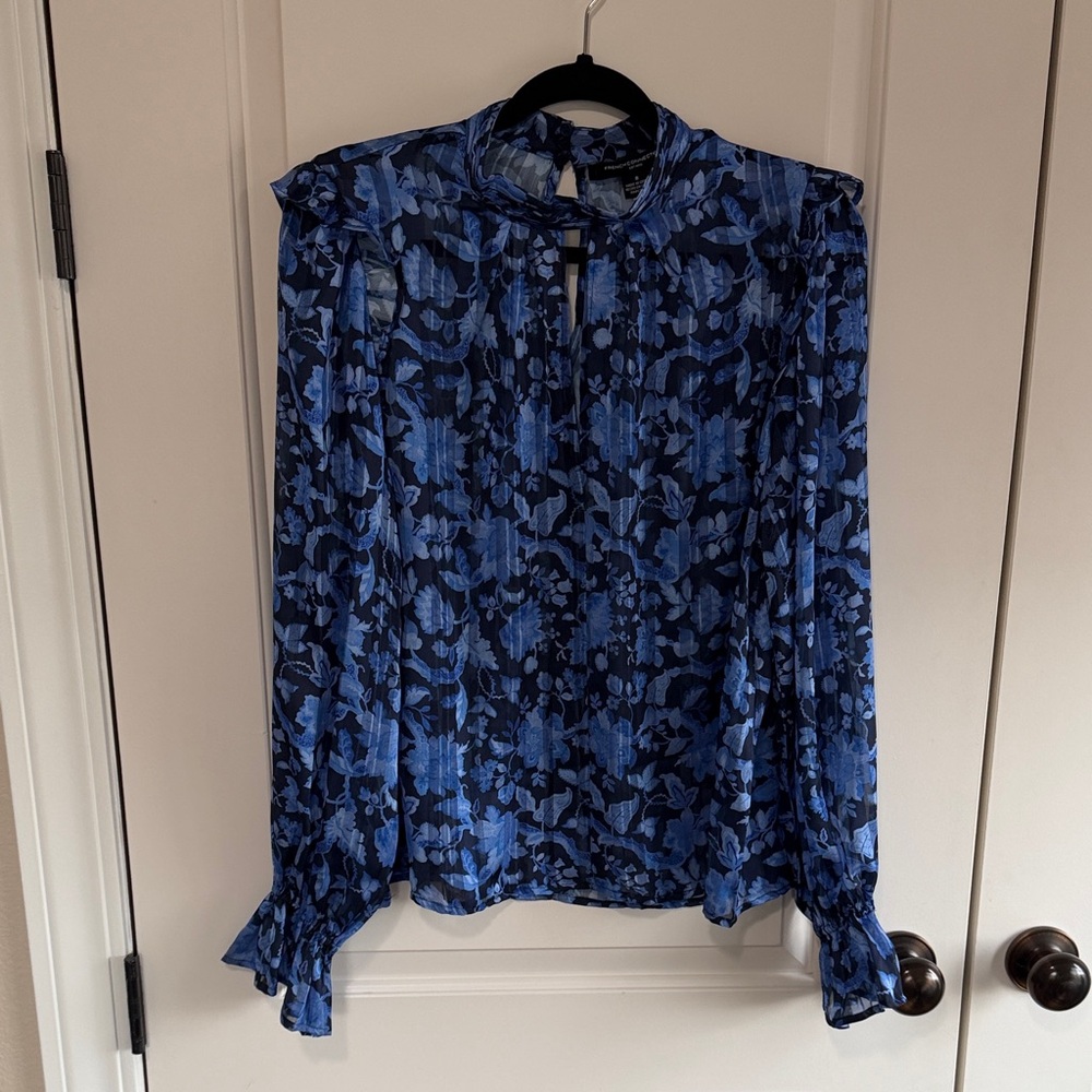 Floral & Striped Blue Women's Blouse